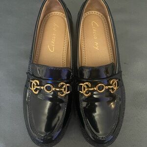 Black Loafers with Gold Accent